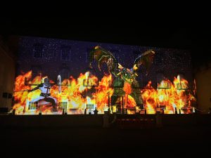 George and the Dragon projection by The projection studio at Christmas projection 2025 Torre Abbey